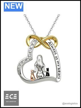 Cat Necklace 18K Gold Plated Heart Pendant for Cat Lovers